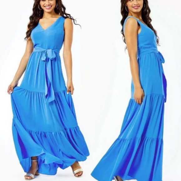 Lilly Pulitzer Dresses & Skirts - Lilly Pulitzer Maurine Tiered Blue Maxi Dress 8